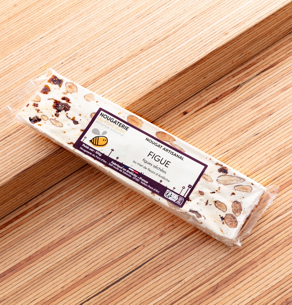 barre 100 Nougat artisanal naturel figue made in France miel Ardeche amande